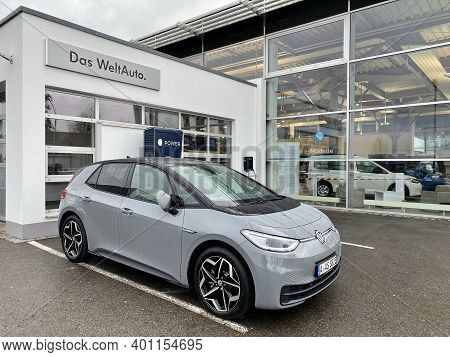 Augsburg, Germany - December 25, 2020: The New Volkswagen Id.3 Electric Car Is Charging At The Volks