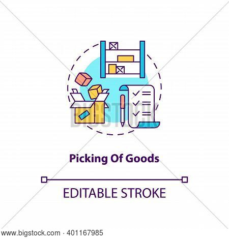 Picking Of Goods Concept Icon. Warehouse Management Components. Taking Suplies Before Shipment. Mail