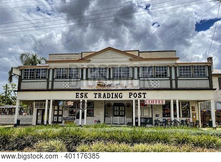 Esk, Australia - December 25, 2020: Facade Of The Country Trading Hotel, Located In The Main Street 