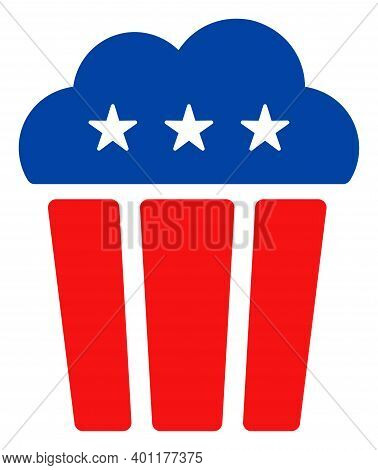 Popcorn Icon In Blue And Red Colors With Stars. Popcorn Illustration Style Uses American Official Co