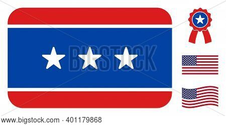 Access Card Icon In Blue And Red Colors With Stars. Access Card Illustration Style Uses American Off