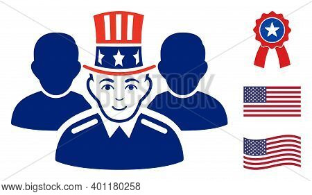 Uncle Sam Team Icon In Blue And Red Colors With Stars. Uncle Sam Team Illustration Style Uses Americ