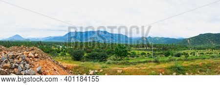 Hills And Farmlands Of South India - Tamilnadu - Panorama Landscape . Beautiful Farmlands - A View F