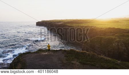 Aerial View Of Coastline At Praia As Catedrais Cathedrals Beach Near Ribadeo Galicia In Spain At Hig
