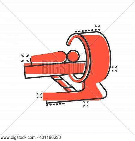 Radiology Icon In Comic Style. Tomography Cartoon Vector Illustration On White Isolated Background. 