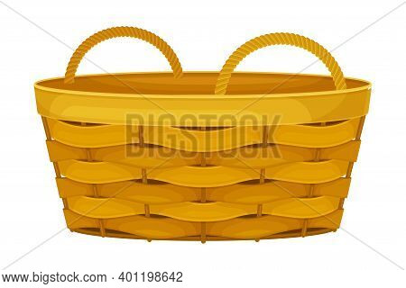 Basket Woven From Bark Strips As Container For Harvesting And Storage Vector Illustration