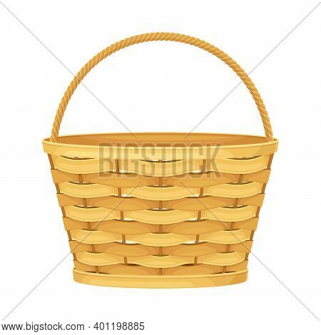 Woven Basket With Handle For Harvesting And Storage Vector Illustration