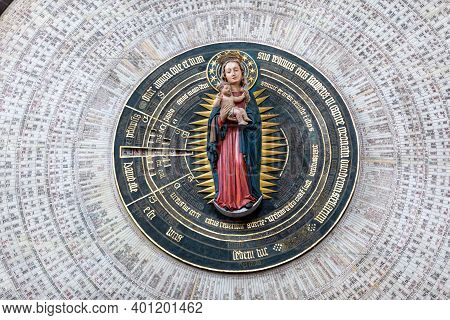 Gdansk, Poland - Sept 9, 2020: Astronomical Clock In St Mary's Church Made In 1464-1470 By Hans Düri