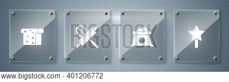 Set Lollipop, Bag Of Flour, Kitchen Whisk And Rolling Pin And Bread Toast. Square Glass Panels. Vect