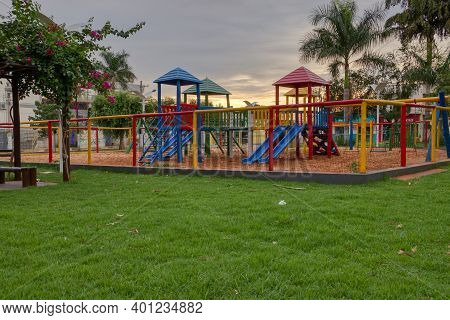 Cassilandia, Mato Grosso Do Sul, Brazil - 12 21 2020: Playground Of The Sao Jose Square In The Cente