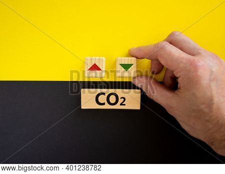 Co2 Changes Symbol. Concept Words 'co2' On Cubes And Blocks On A Beautiful Yellow And Black Backgrou