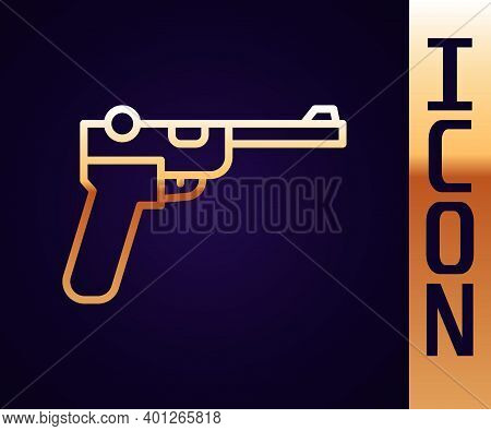 Gold Line Mauser Gun Icon Isolated On Black Background. Mauser C96 Is A Semi-automatic Pistol. Vecto