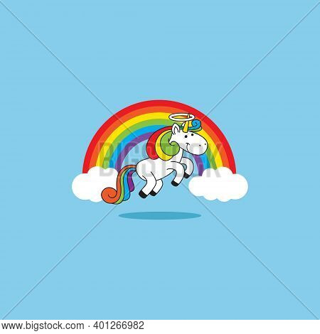 A Logo With A Colorful Concept Of A Unicorn Horse Flying Into The Clouds.