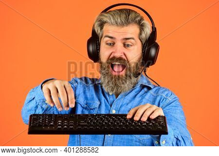 Best Service. Professional Gamer Playing Arcade Computer Game. Chat Online. Online Video Game. Cyber