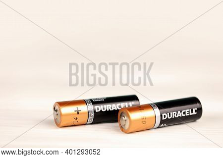 Kharkov, Ukraine - November 24, 2020: Duracell Batteries On White Background. Duracell Is An America