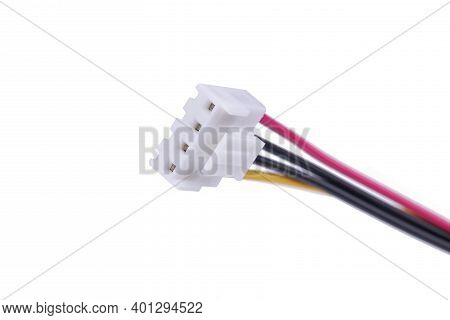 Four Pin Power Cable Plug Close Up Isolated On A White Background.