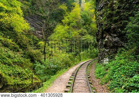 Old Narrow Gauge Railway. A Canyon Guamka, Path From Mezmay To Guamka. Russia, Krasnodar Region.