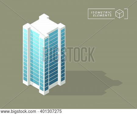 Isometric High Quality City Building With Shadows On Background . Isolated Vector Elements