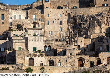 Matera, Italy - September 15, 2019: View Of The Sassi Di Matera A Historic District In The City Of M