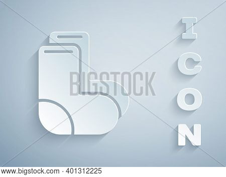 Paper Cut Valenki Icon Isolated On Grey Background. National Russian Winter Footwear. Traditional Wa
