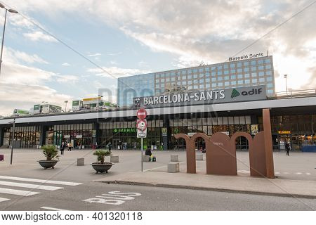 Barcelona, Spain: December 30 2020: Sants Train And Transport Station In The City Of Barcelona With 