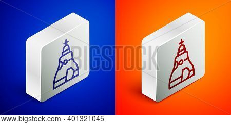 Isometric Line The Tsar Bell In Moscow Monument Icon Isolated On Blue And Orange Background. Silver 