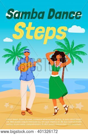 Samba Dance Steps Poster Flat Vector Template. Traditional Dancing. Sea Shore. Brochure, Booklet One