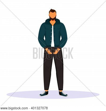Man In Handcuffs Flat Color Vector Faceless Character. Prisoner, Suspect. Guy Accused Of Committing 