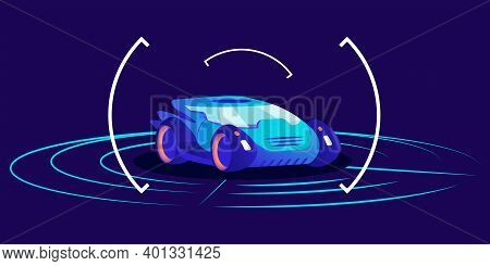 Driverless Car Flat Color Vector Illustration. Futuristic Autonomous Transport, Self Driving Automob