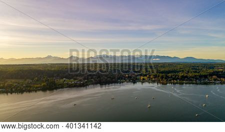 Aerial View Of Poulsbo, Washington And The Surrounding Areas In December Of 2020