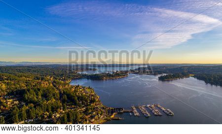 Aerial View Of Poulsbo, Washington And The Surrounding Areas In December Of 2020