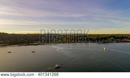Aerial View Of Poulsbo, Washington And The Surrounding Areas In December Of 2020