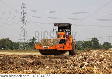 Bekasi, 7/12/2020. A Heavy Equipment For Road Construction In A Residence In The Bekasi Area, West J