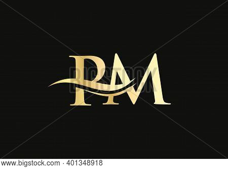 Premium Letter Pm Logo Design With Water Wave Concept. Pm Letter Logo Design With Modern Trendy