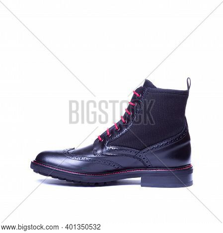 black leather boots with red laces