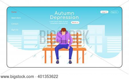 Autumn Depression Landing Page Flat Color Vector Template. Seasonal Melancholy Homepage Layout. Depr