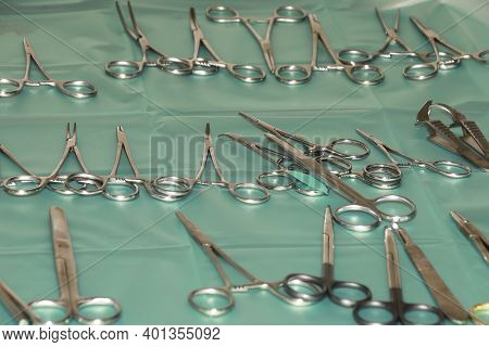 A Tray Of Surgical Steel Instruments