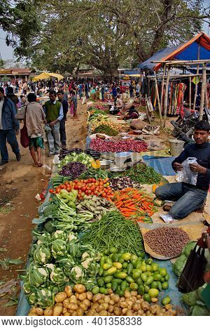 Chariduar. Eastern India. January 31, 2016. The Roadside Food Market Sells A Huge Variety Of Vegetab