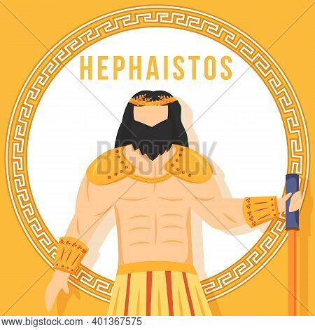 Hephaistos Orange Social Media Post Mockup. Ancient Greek God. Mythological Figure. Web Banner Desig