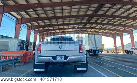 A Truck Waiting In Line At A Usa Border Patrol Checkpoint To Be Questioned.