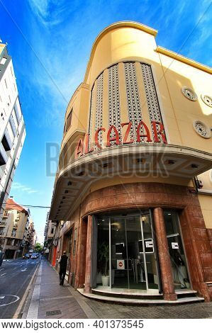 Elche, Alicante, Spain- October 5, 2020: Beautiful And Antique Facade Of Alcazar Cinema In Elche