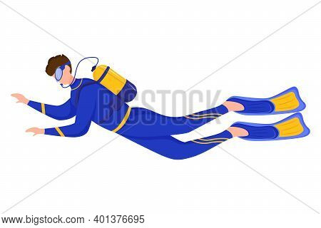Diver Flat Vector Illustration. Underwater Swimmer In A Diving Suit. Scuba Gear. Maritime Occupation