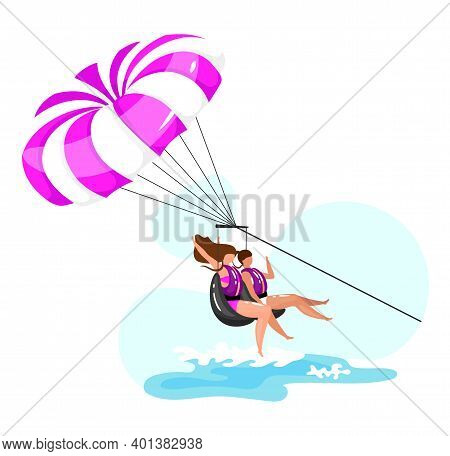 Parasailing Flat Vector Illustration. Extreme Sports Experience. Active Lifestyle. Summer Vacation F