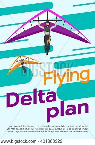 Flying Delta Plan Poster Vector Template. Skydiving, Hang Gliding. Brochure, Cover, Booklet Page Con