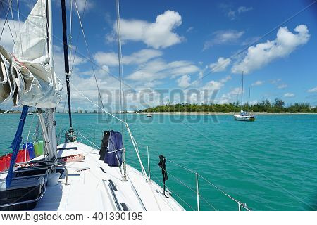 Sailing Out Of Key West In Florida Keys Florida, Boat Trip In Turquoise Water, Sailboat Floating On 