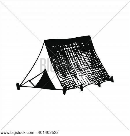 Hand Drawn Vector Camp Tent Clip Art. Isolated On White Background Drawing For Prints, Poster, Cute