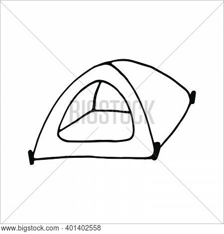 Hand Drawn Vector Camp Tent Clip Art. Isolated On White Background Drawing For Prints, Poster, Cute