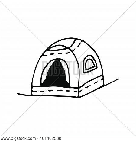 Hand Drawn Vector Camp Tent Clip Art. Isolated On White Background Drawing For Prints, Poster, Cute