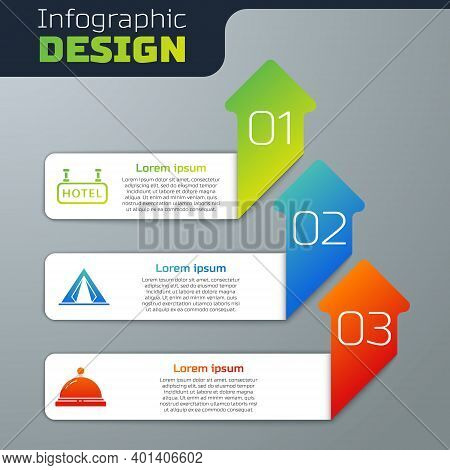 Set Signboard With Text Hotel, Tourist Tent And Hotel Service Bell. Business Infographic Template. V