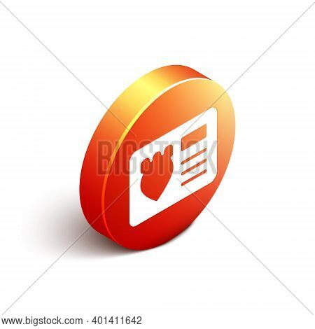 Isometric Police Badge With Id Case Icon Isolated On White Background. Orange Circle Button. Vector